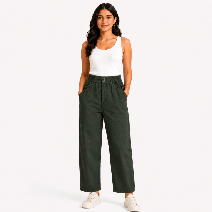 Women's 100 % Cotton Straight Fit Pants I Mid- Rise Design I Functional Pockets Pant